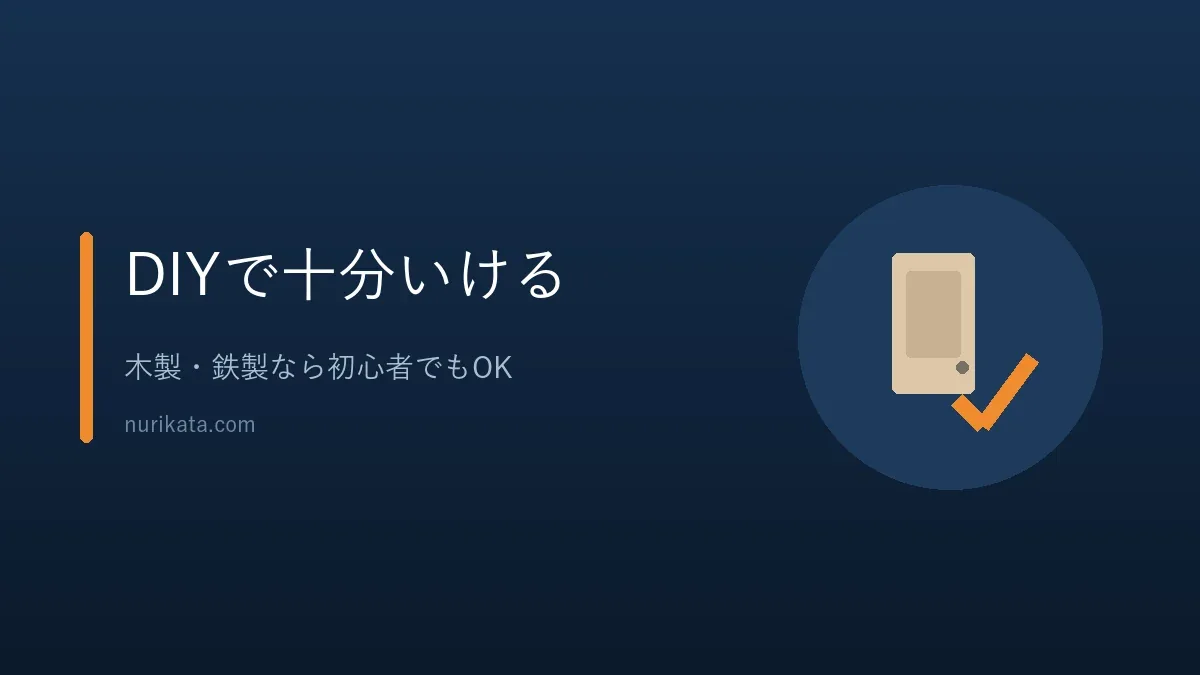 木製と鉄製の玄関ドアはDIY塗装が可能と伝えるバナー