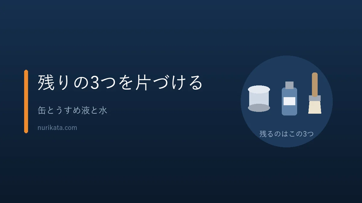 缶とうすめ液と洗った水の捨て方を示すバナー