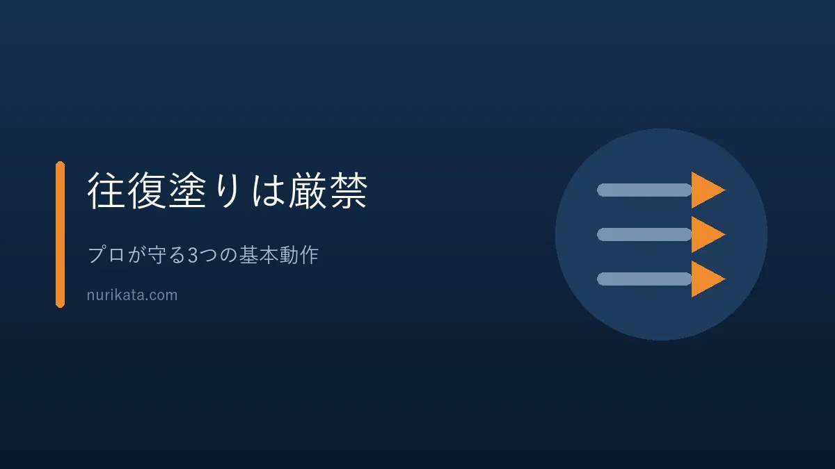 刷毛を一方向に動かしてムラを防ぐコツを示すバナー