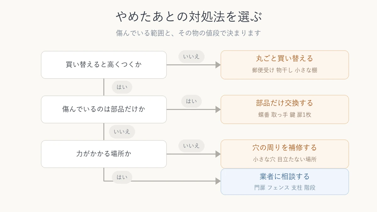 DIY塗装をやめたあとの対処法を選ぶ判断フロー図