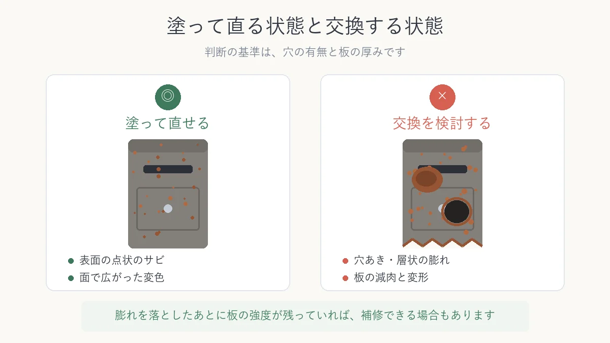塗って直る郵便受けと交換を検討する郵便受けを比較した図